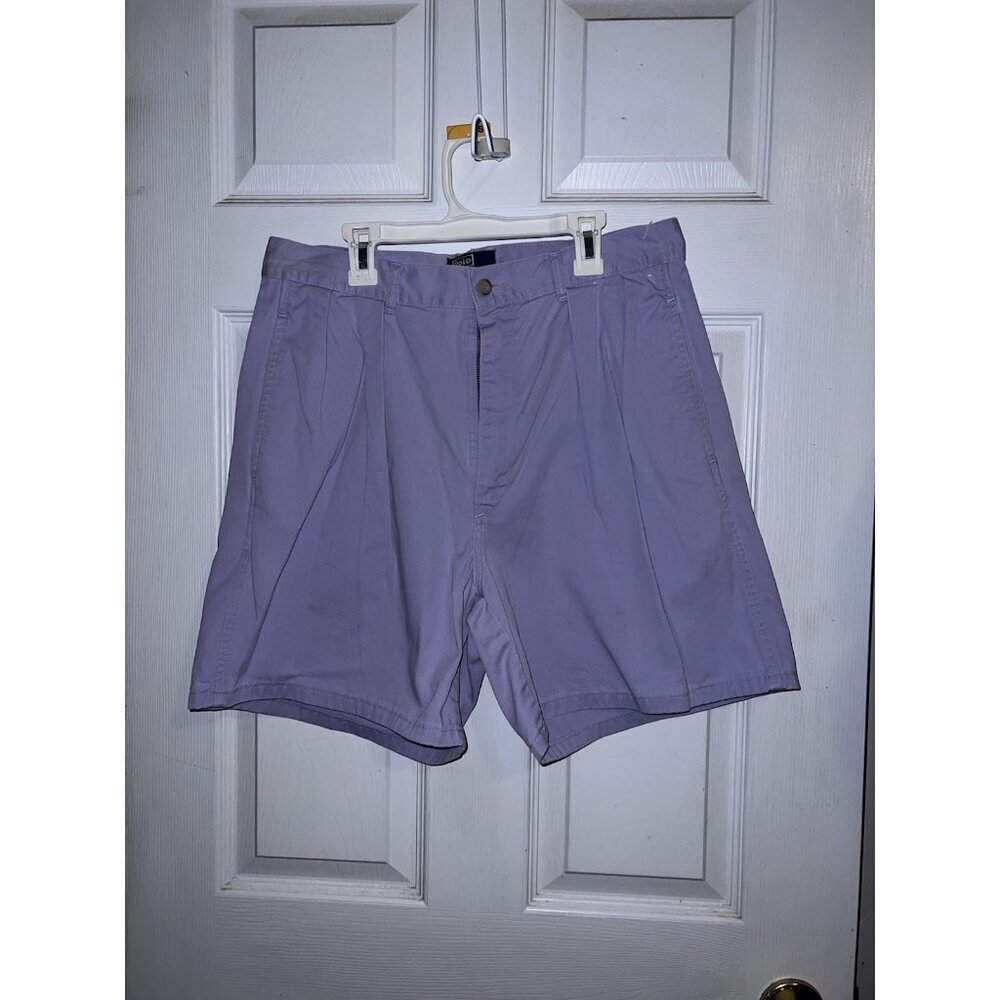 Vintage POLO RALPH LAUREN Chino Lavender Cotton Pleated Bermuda Shorts Sz 32
